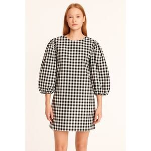 J.Crew Puff Sleeve Gingham Mini Dress Black White Textured Check Size XXS